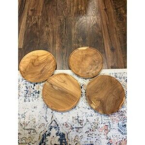 West Elm Round Wood Slice Chargers Set of 4, Medium Brown Wood Tone
